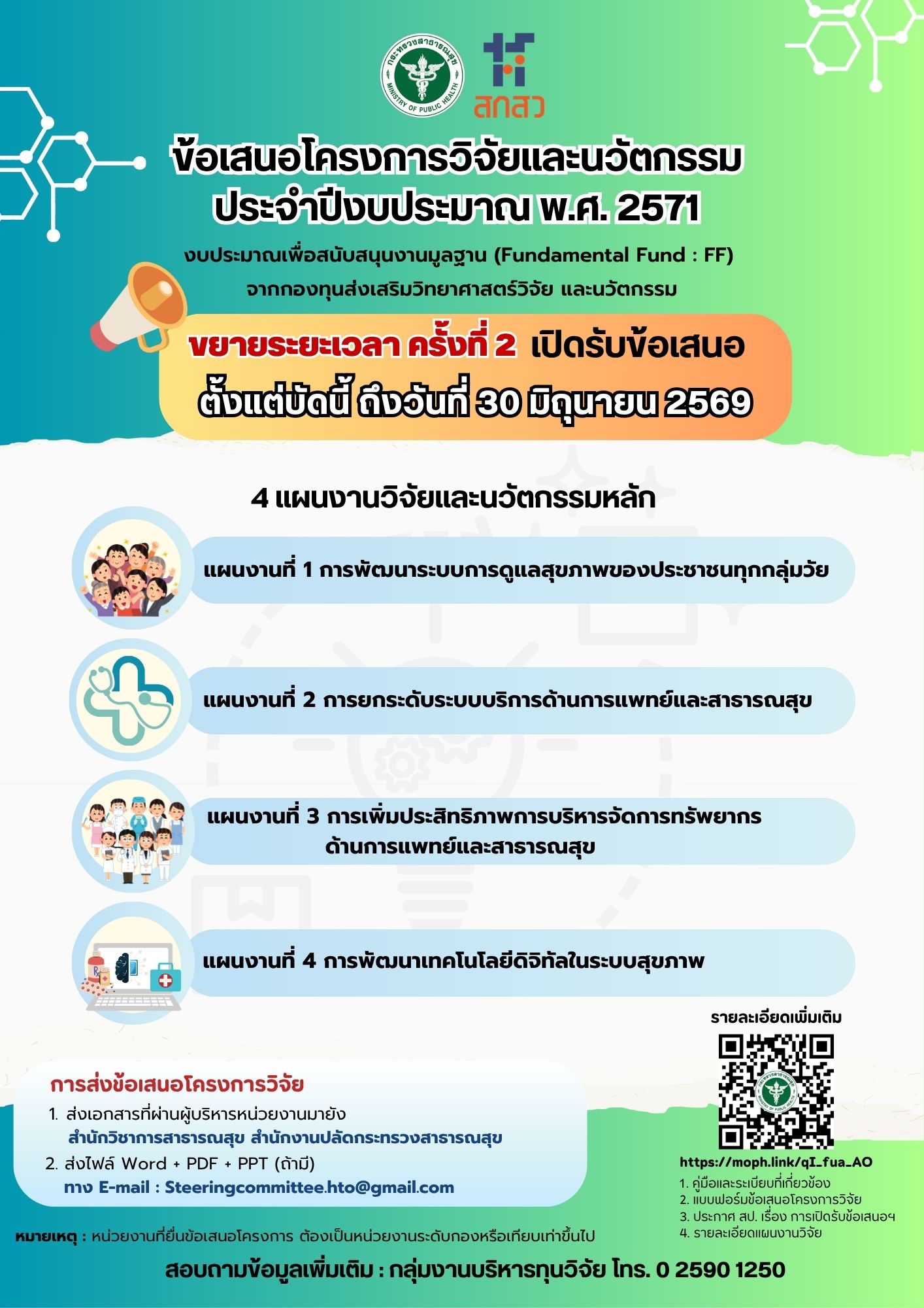 ขยายระยะเวลาครั้งที่ 2 เปิดรับข้อเสนอโครงการวิจัยและนวัตกรรมประจำปีงบประมาณ พ.ศ 2571